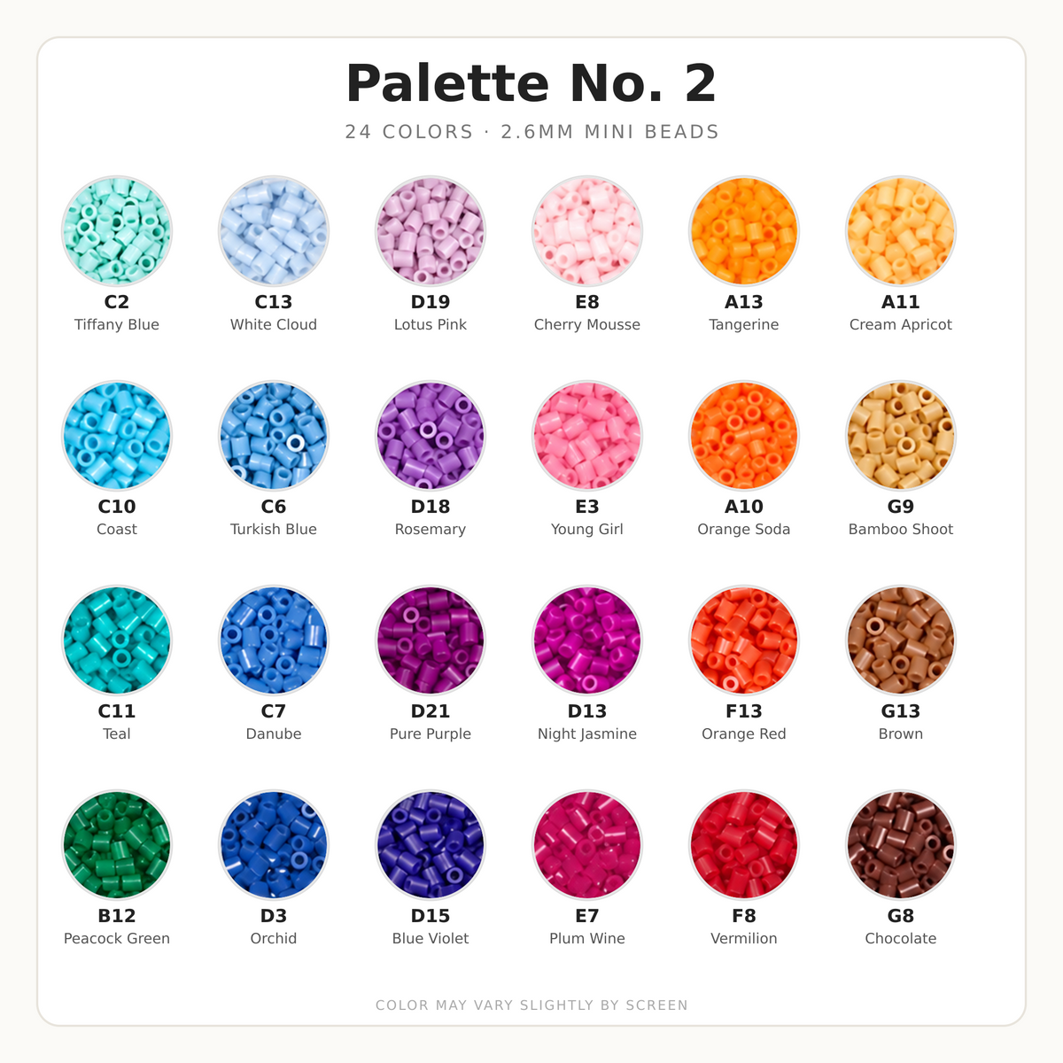 Palette No. 2 2.6mm Mini Fuse Beads Set, 24 Colors, 10g and 1,000 Beads per Color