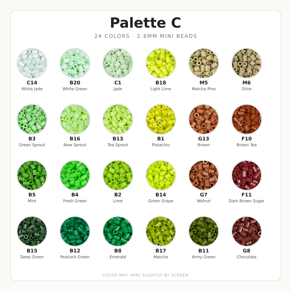 Palette C 2.6mm Mini Fuse Beads Set, 24 Colors, 10g and 1,000 Beads per Color