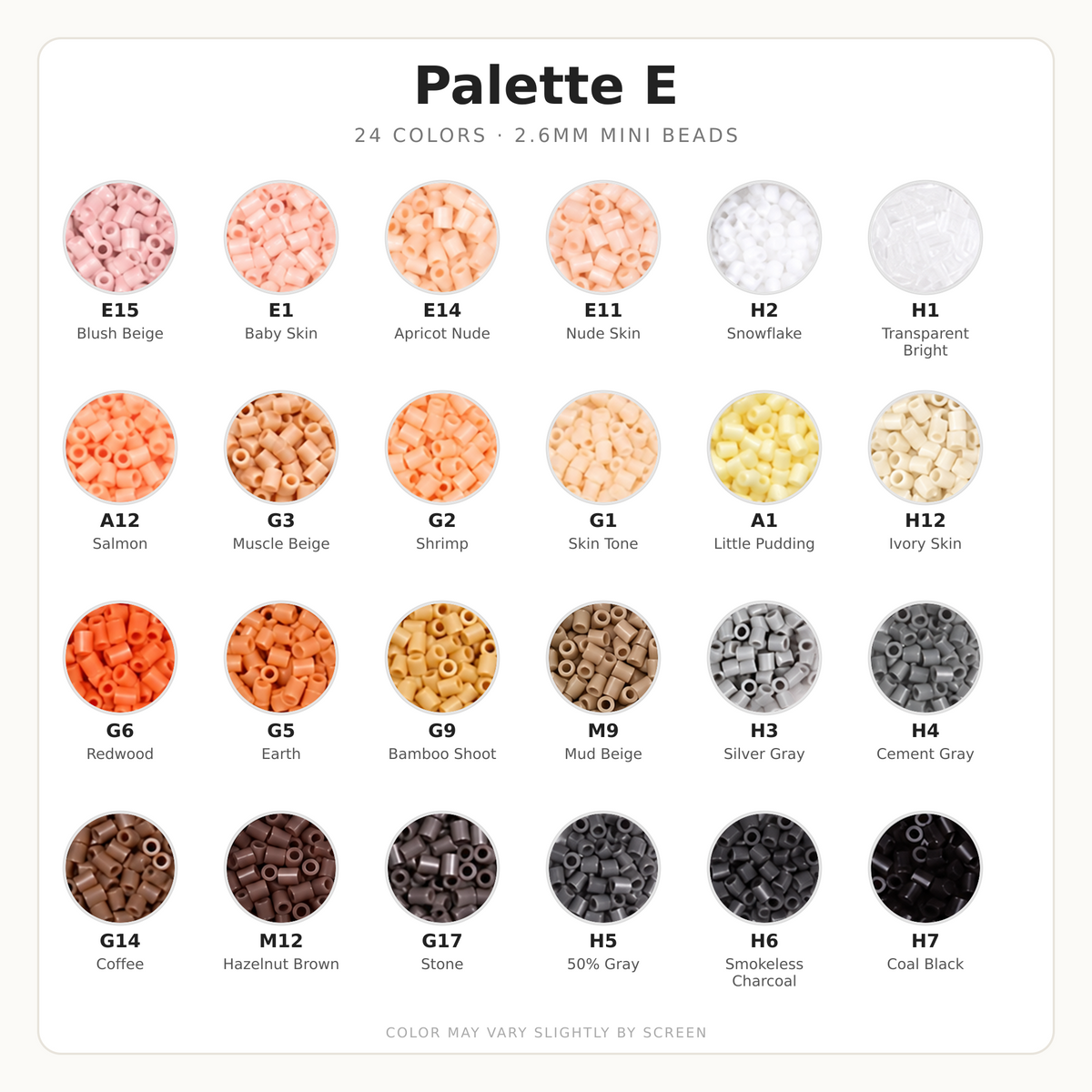 Palette E 2.6mm Mini Fuse Beads Set, 24 Colors, 10g and 1,000 Beads per Color
