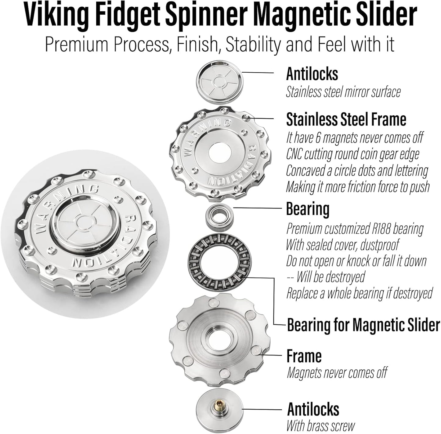 Viking Pirate Magnetic Slider & Fidget Spinners for Adults, Heavy Metal Figette Spin