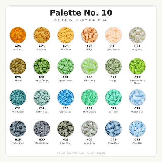 Palette No. 10 2.6mm Mini Fuse Beads Set, 24 Colors, 10g and 1,000 Beads per Color