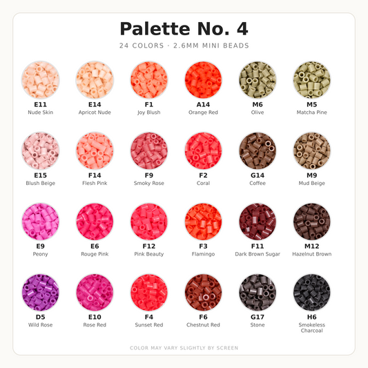 Palette No. 4 2.6mm Mini Fuse Beads Set, 24 Colors, 10g and 1,000 Beads per Color