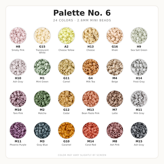 Palette No. 6 2.6mm Mini Fuse Beads Set, 24 Colors, 10g and 1,000 Beads per Color