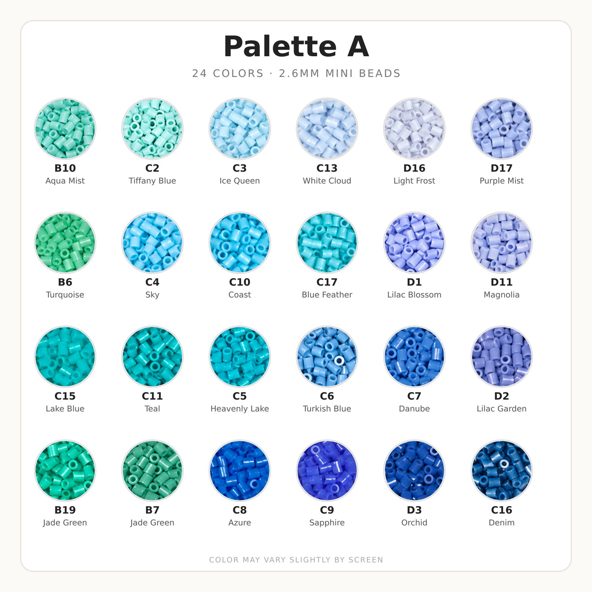 Palette A 2.6mm Mini Fuse Beads Set, 24 Colors, 10g and 1,000 Beads per Color