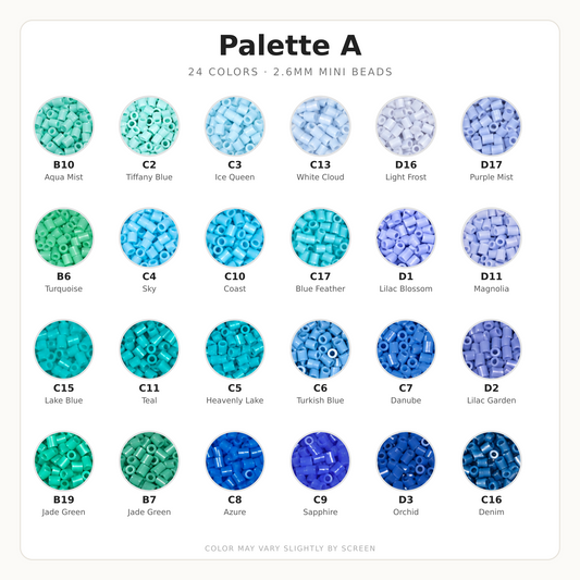 Palette A 2.6mm Mini Fuse Beads Set, 24 Colors, 10g and 1,000 Beads per Color