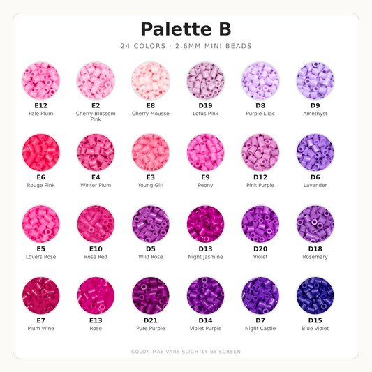Palette B 2.6mm Mini Fuse Beads Set, 24 Colors, 10g and 1,000 Beads per Color