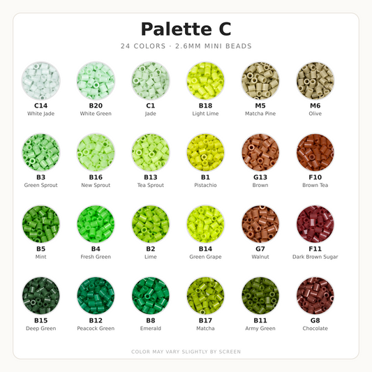 Palette C 2.6mm Mini Fuse Beads Set, 24 Colors, 10g and 1,000 Beads per Color