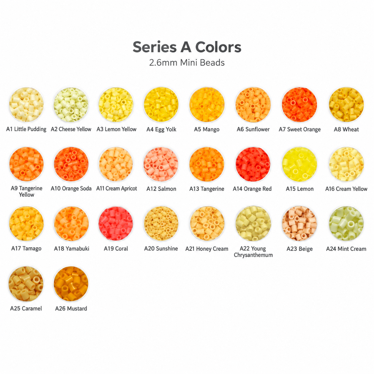 A Series 2.6mm Mini Fuse Beads Set, 26 Colors, 1,000 Beads per Color